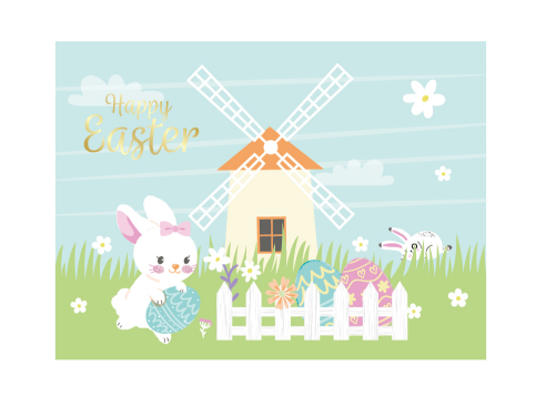Easter Windmill House Rabbit Fence 3D Greeting Card EASD0002
